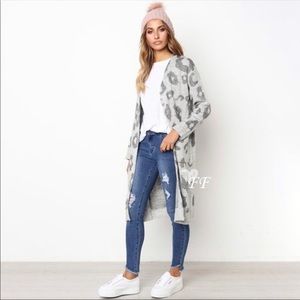 Leopard Print Long Cardigan Sweater Coat